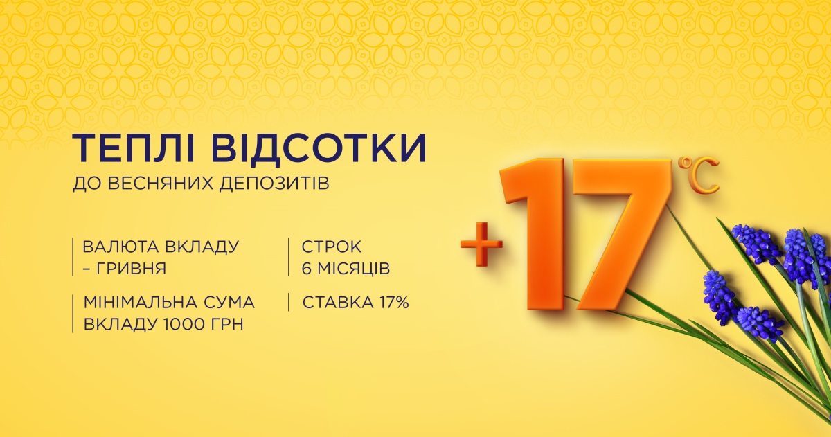 Відсотки за депозитами в гривні підвищено до 17% річних!